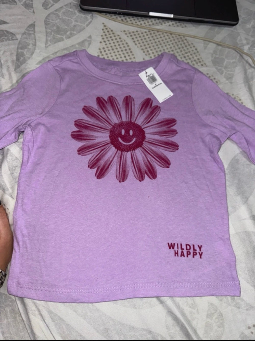 Old Navy Lavender Long Sleeve Tee with Maroon Daisy Graphic